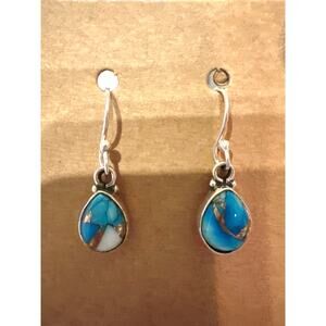 Ice Blue Dahlia Tear Drop Pear Shape Sterling Dangle Earrings
